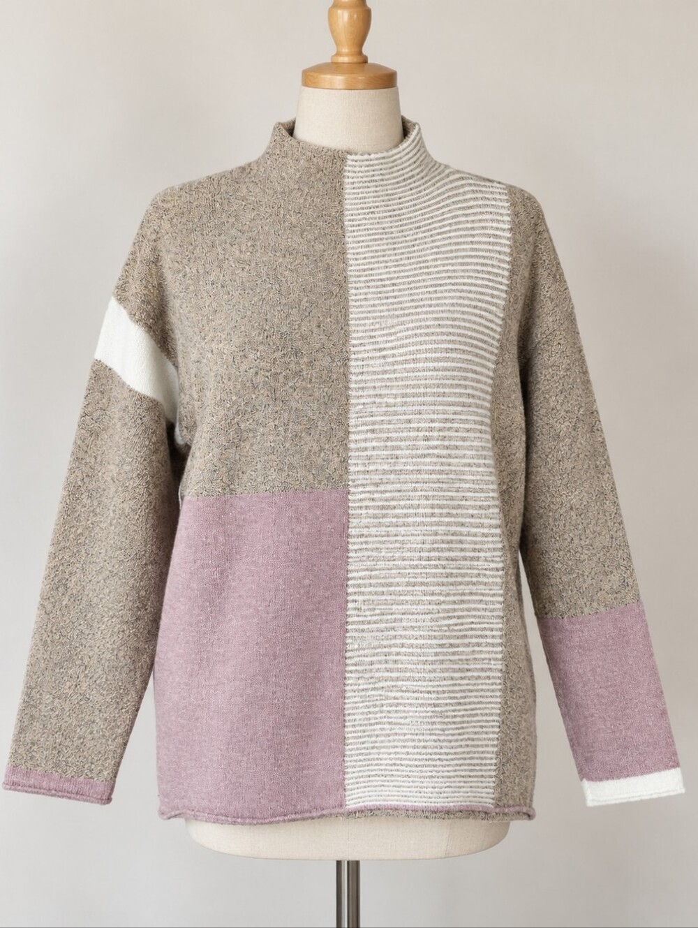 Cyrus Dusty Rose Sweater Size Medium Colorblock Cozy Boxy Mock Neck Soft Texture